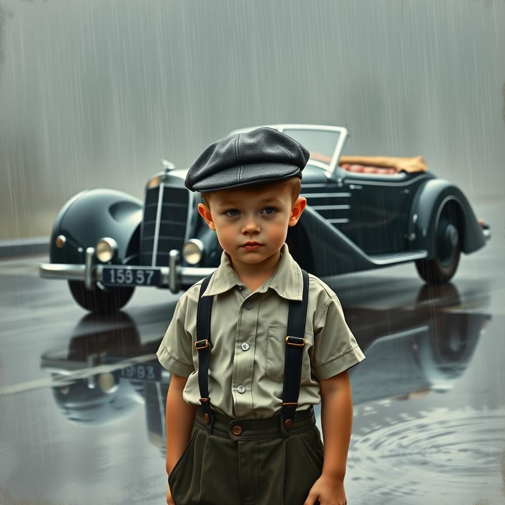 German Boy in 1930s Car, in Expressionist Style
