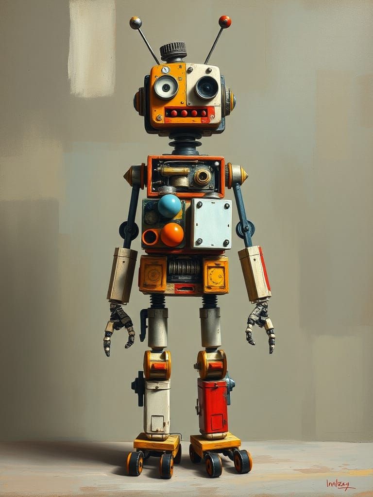 Surreal Junk Robot Art in Mixed Media Style