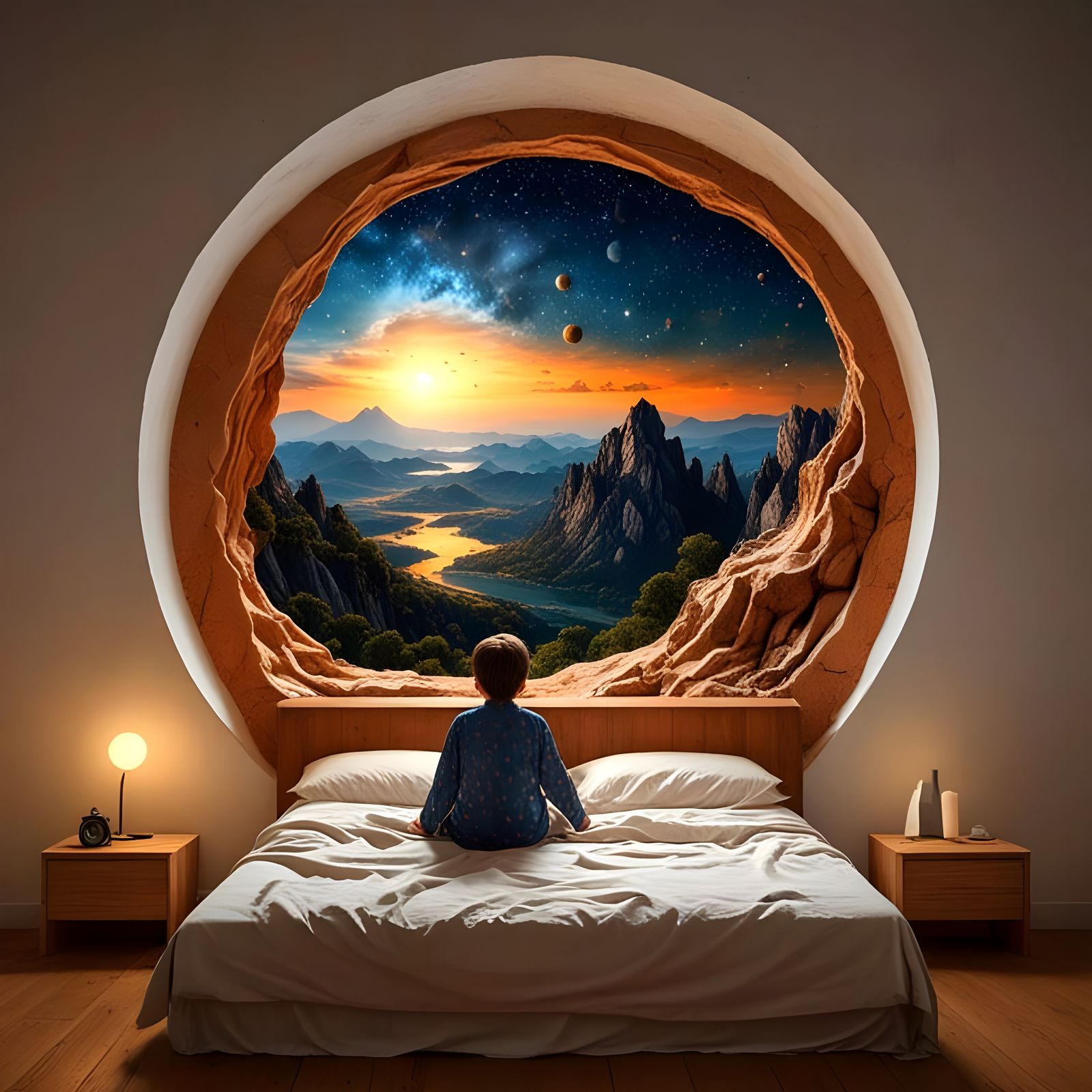 Cosmic Galaxy Portal to Middle Earth on Bedroom Wall