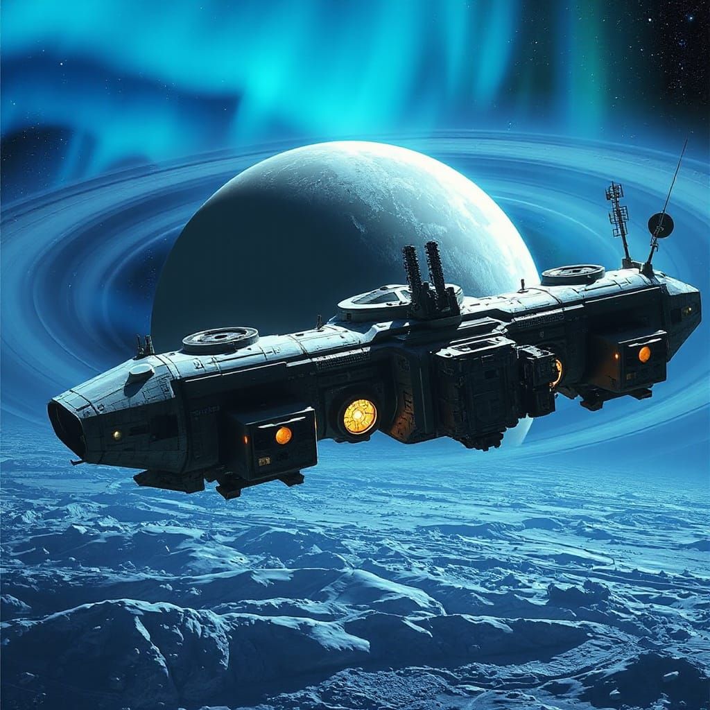 Cosmic Outpost in Icy Ringed Expanse