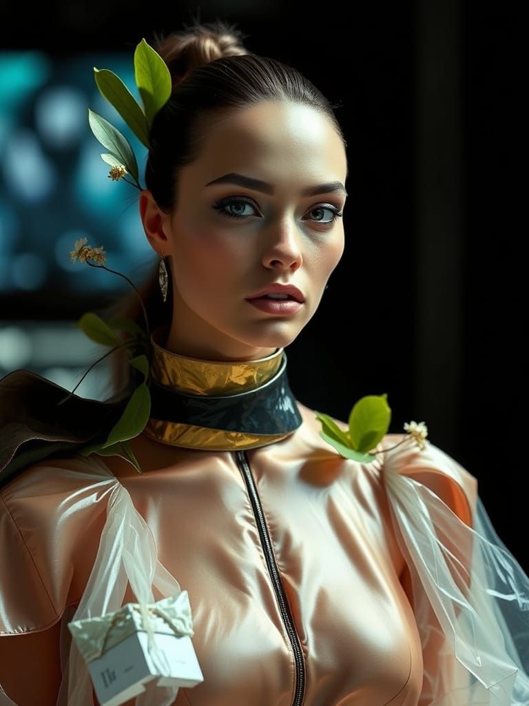 Futuristic Fashion Photo of Supermodel with Organic Elements