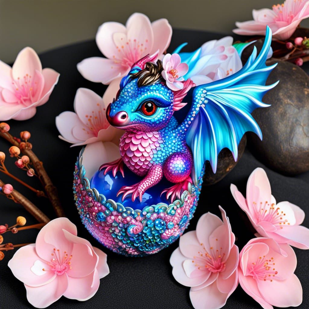 Cherry Blossom Dragon Hatchling in Prismatic Egg