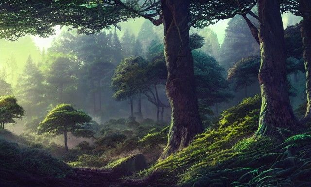Detailed Anime Forest Landscape Concept Art