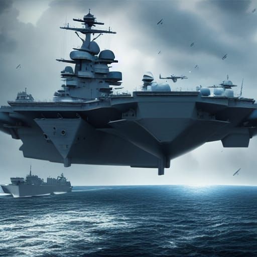 Epic Aircraft Carrier Battle in Digital Painting