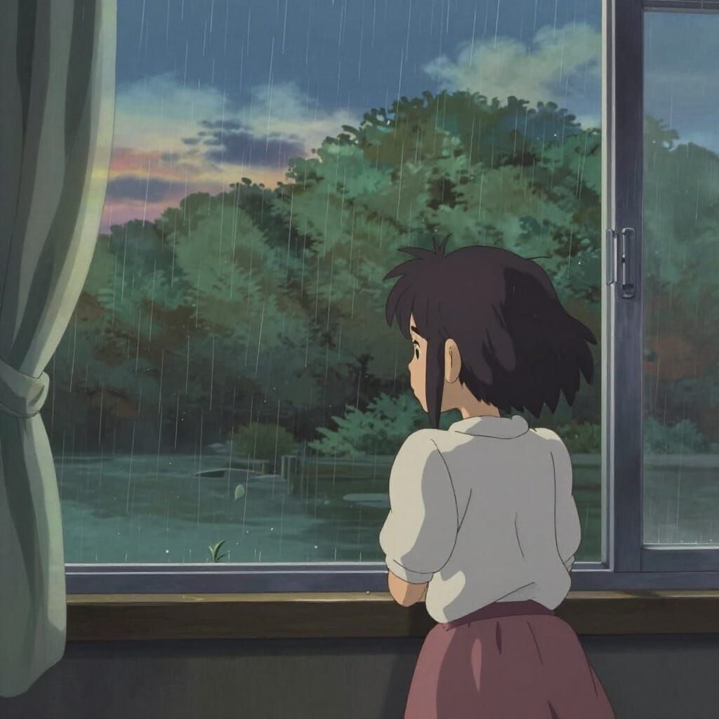 Cozy Lofi Anime Night Scene with Gentle Rain