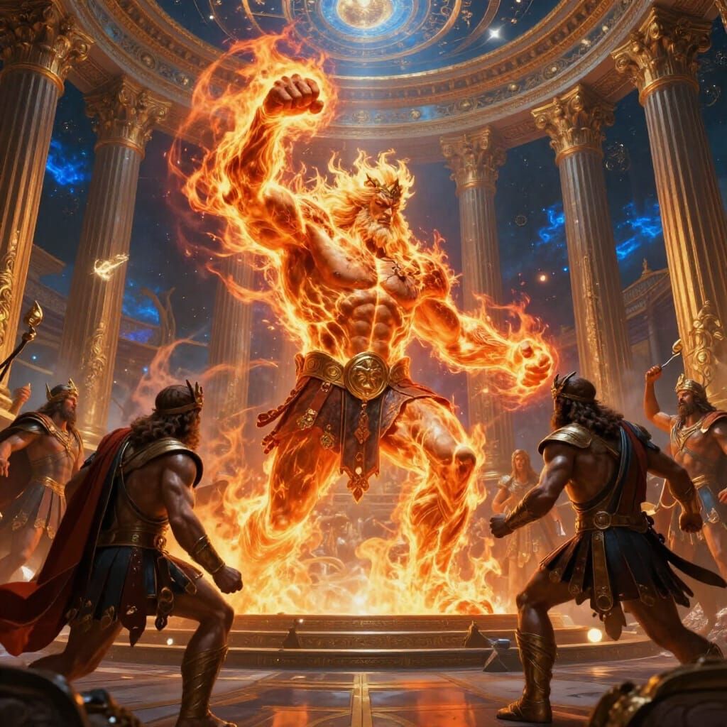 Prometheus Battles Zeus in Olympus: Digital Matte Painting