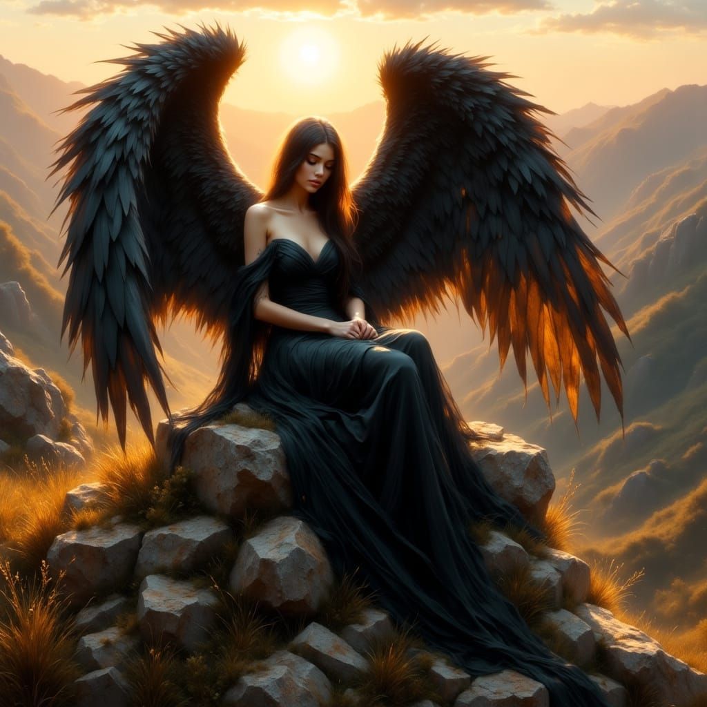 Majestic Fallen Angel Basks in Sunset Glow