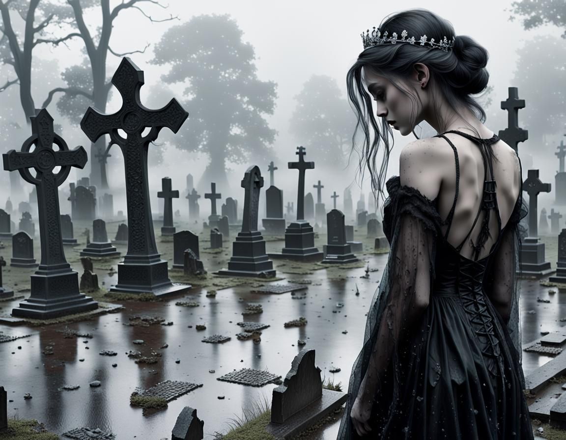 Princess in Graveyard: Photo-Realistic Oil Painting