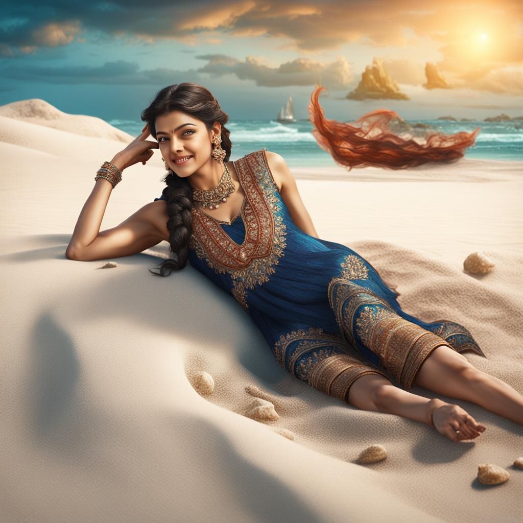 Bareback Beauty on White Sand Beach in Fantasy Art