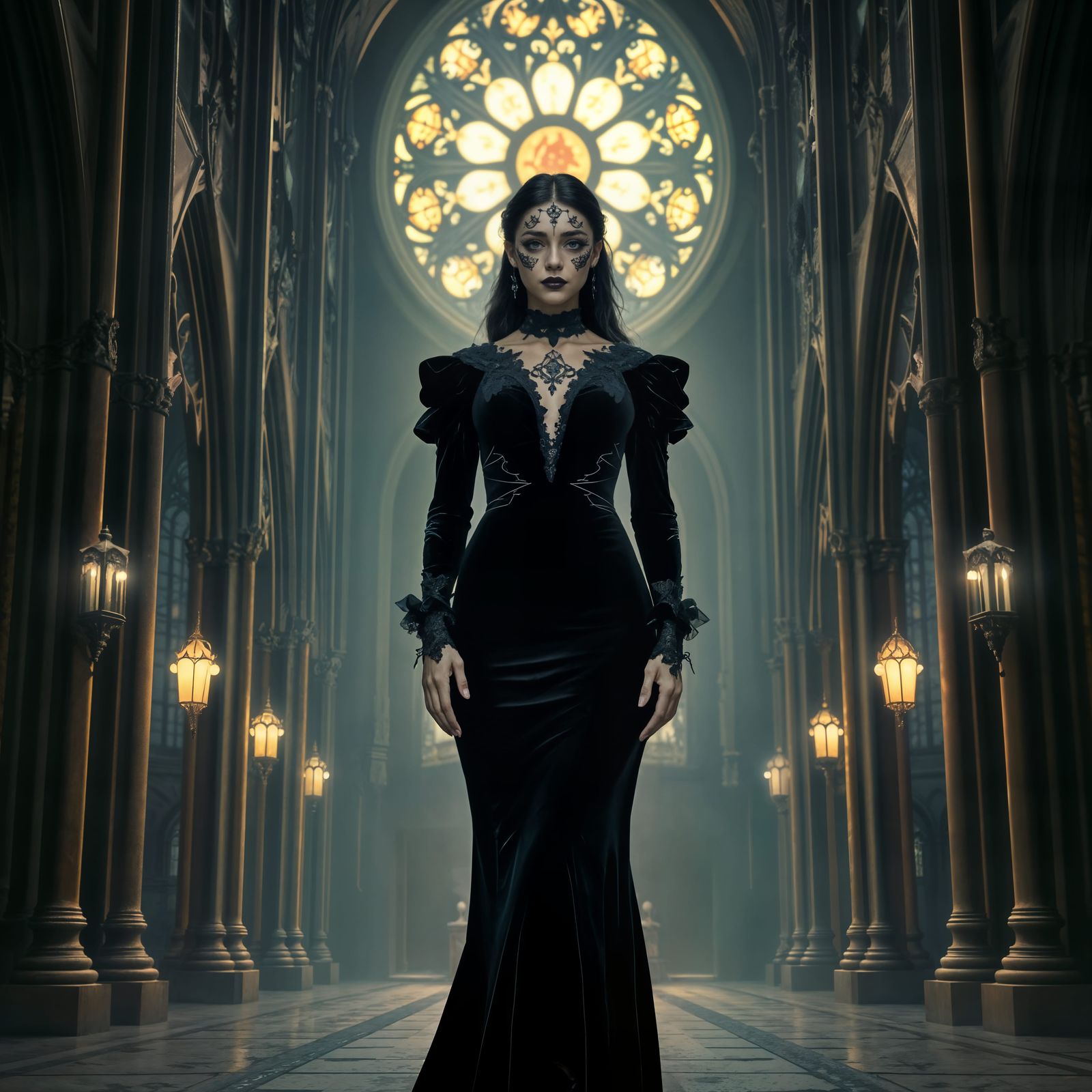 Goth Woman in Cathedral: Victorian Gothic Surrealism