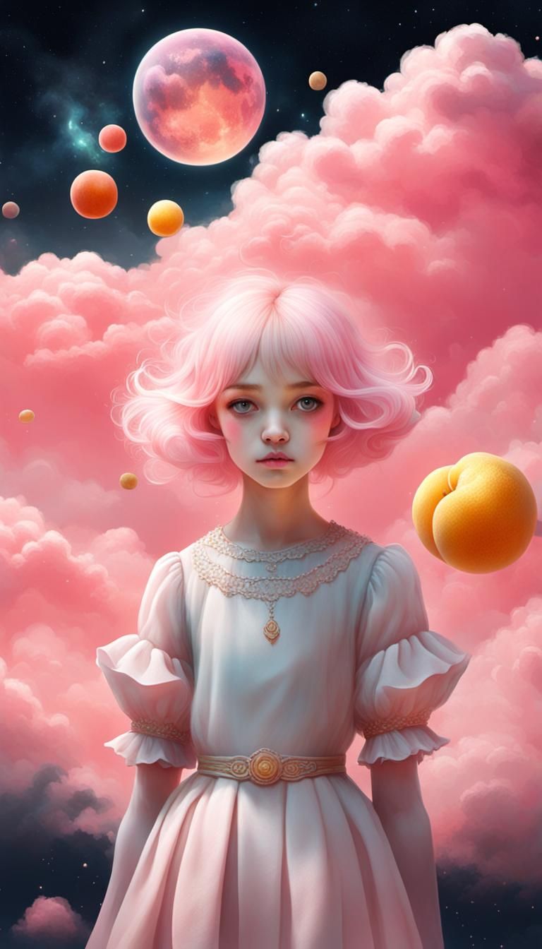 Ethereal Cutecloud Creature in Cosmic Peach and Pink