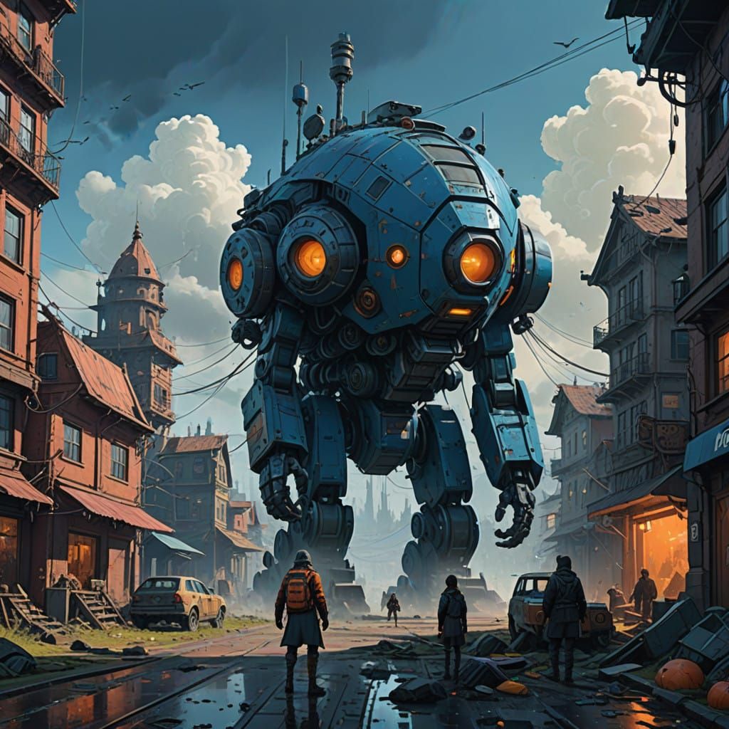 Epic Fantasy Hero Dominates Turbulent Cityscape in Matte Pai...