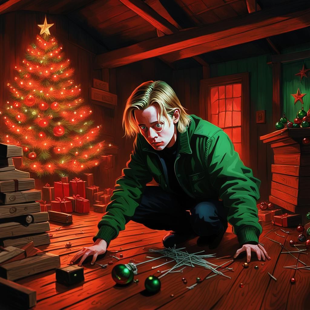 Hyperrealistic Kevin McCallister's Christmas Trap in Attic