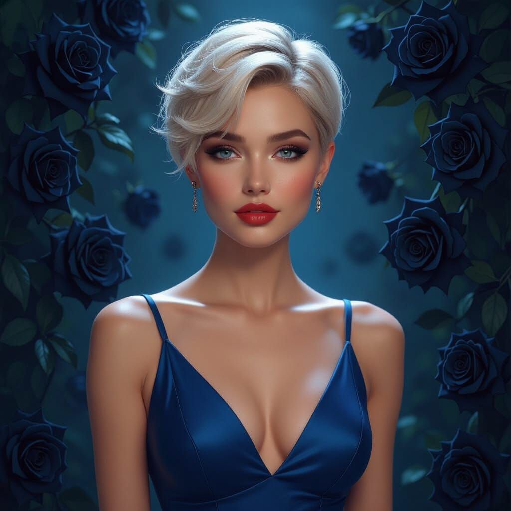 Mystical Woman with Black Roses in Art Nouveau Style