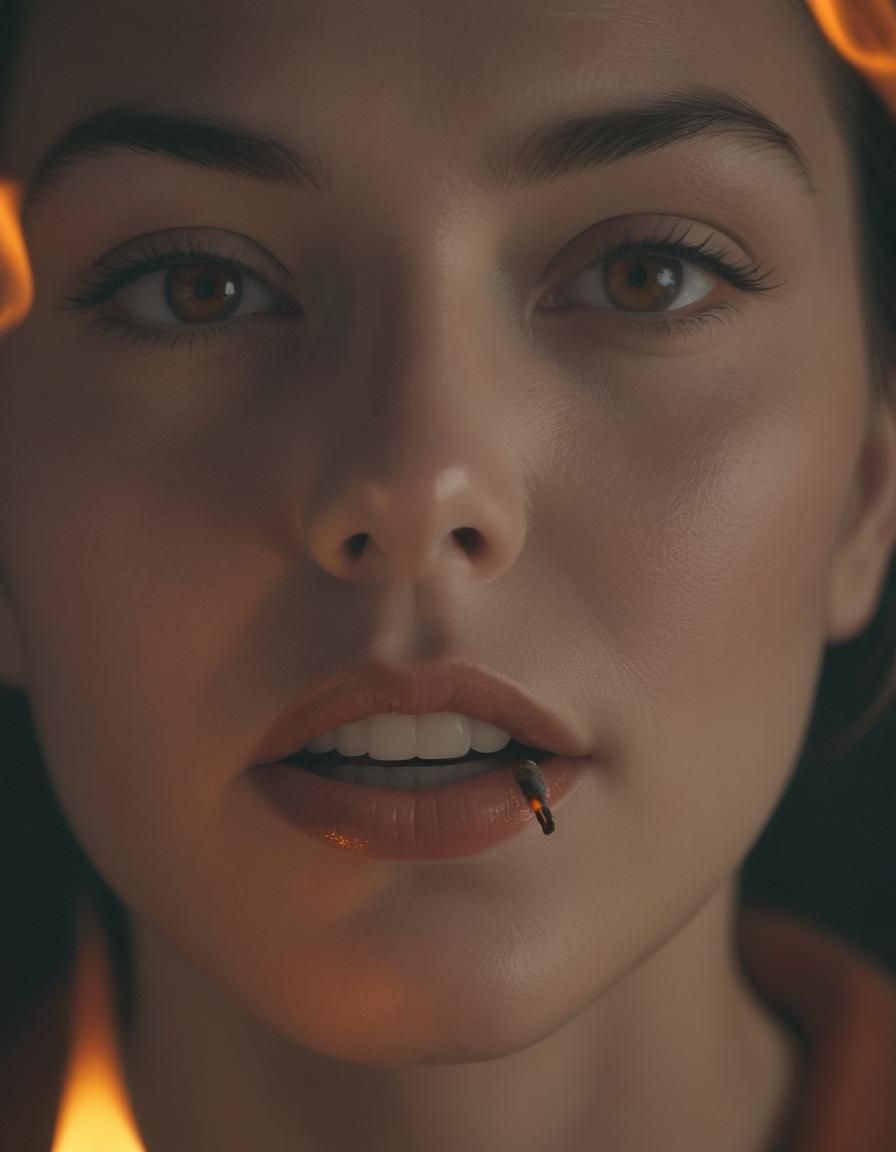 Cinematic Portrait of Woman with Match