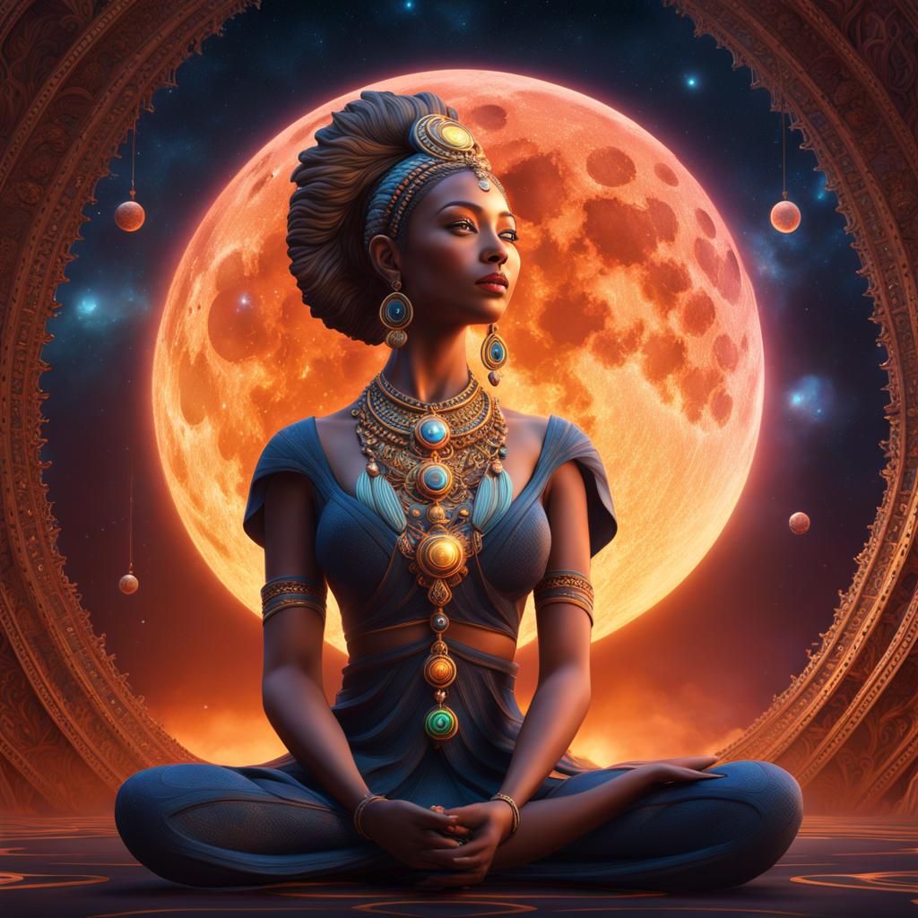 Girl in Lotus Pose with Chakras: Fantasy Art