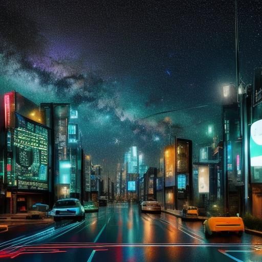 Epic Cyberpunk Cityscape Under Starry Skies