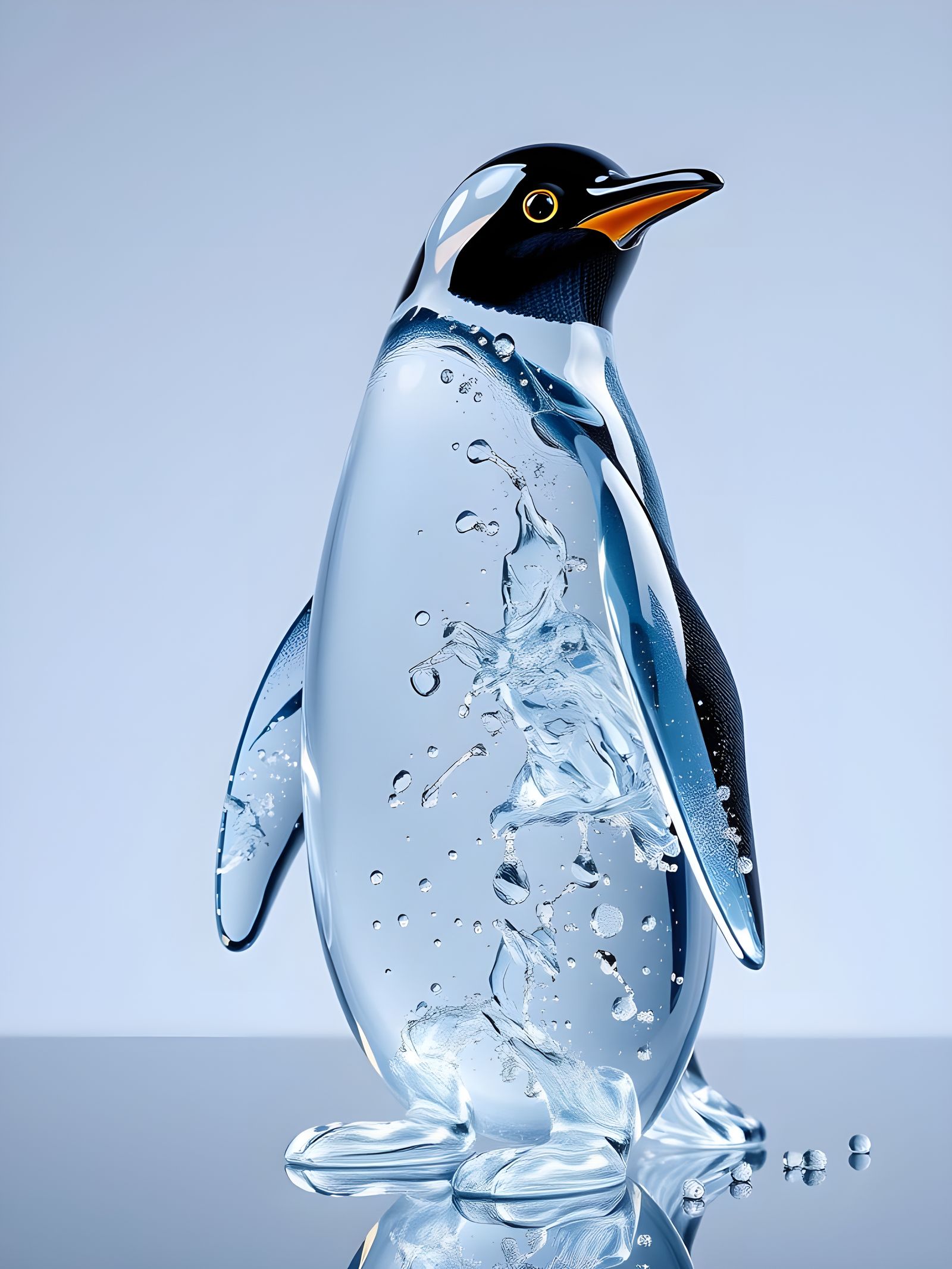 Penguin Made of Glacial Water in Photorealistic Detail