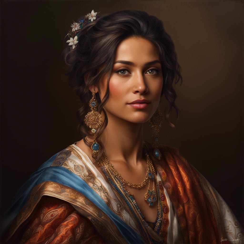 Fibonacci Fresco Portrait in Mixed Media