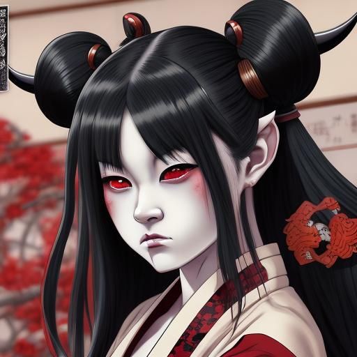 Oni Girl in Kimono: A Japanese Manga Art