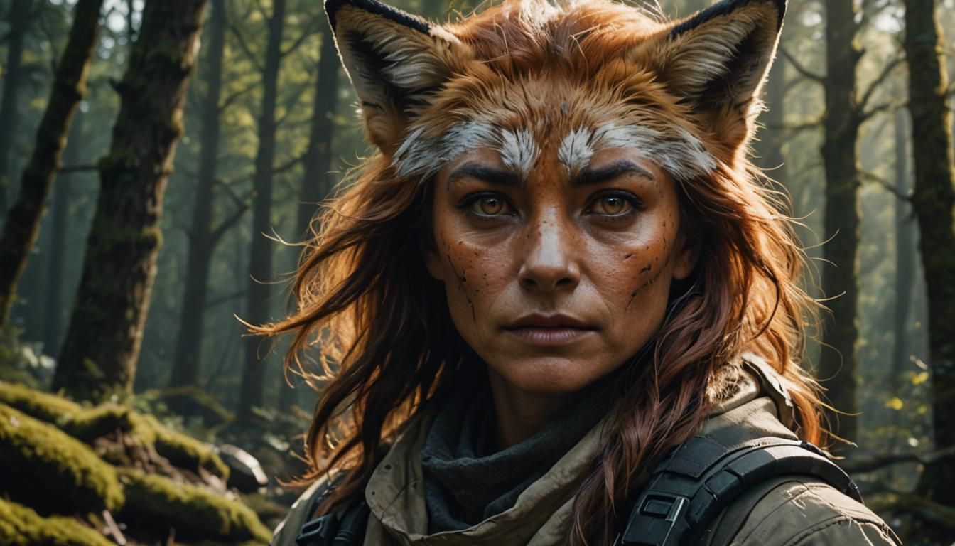 Dramatic Portrait of a Fox Woman in 8k