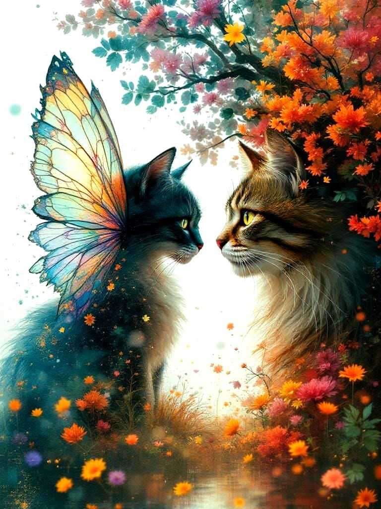 Fairy and Cat Portrait in Glitchcore Style