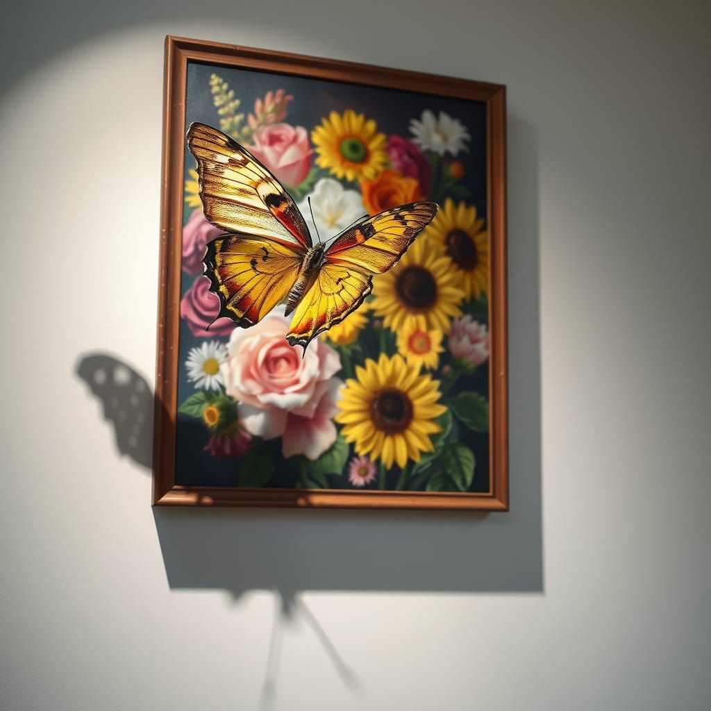 A confused butterfly with shimmering, asymmetrical wings sit...