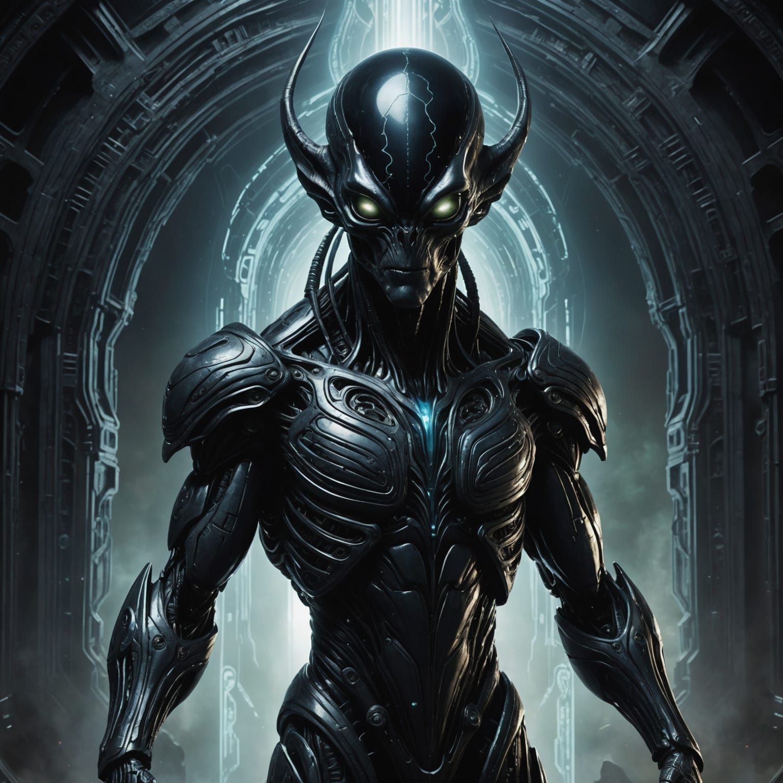 Imposing Alien Figure with Bioluminescent Skin