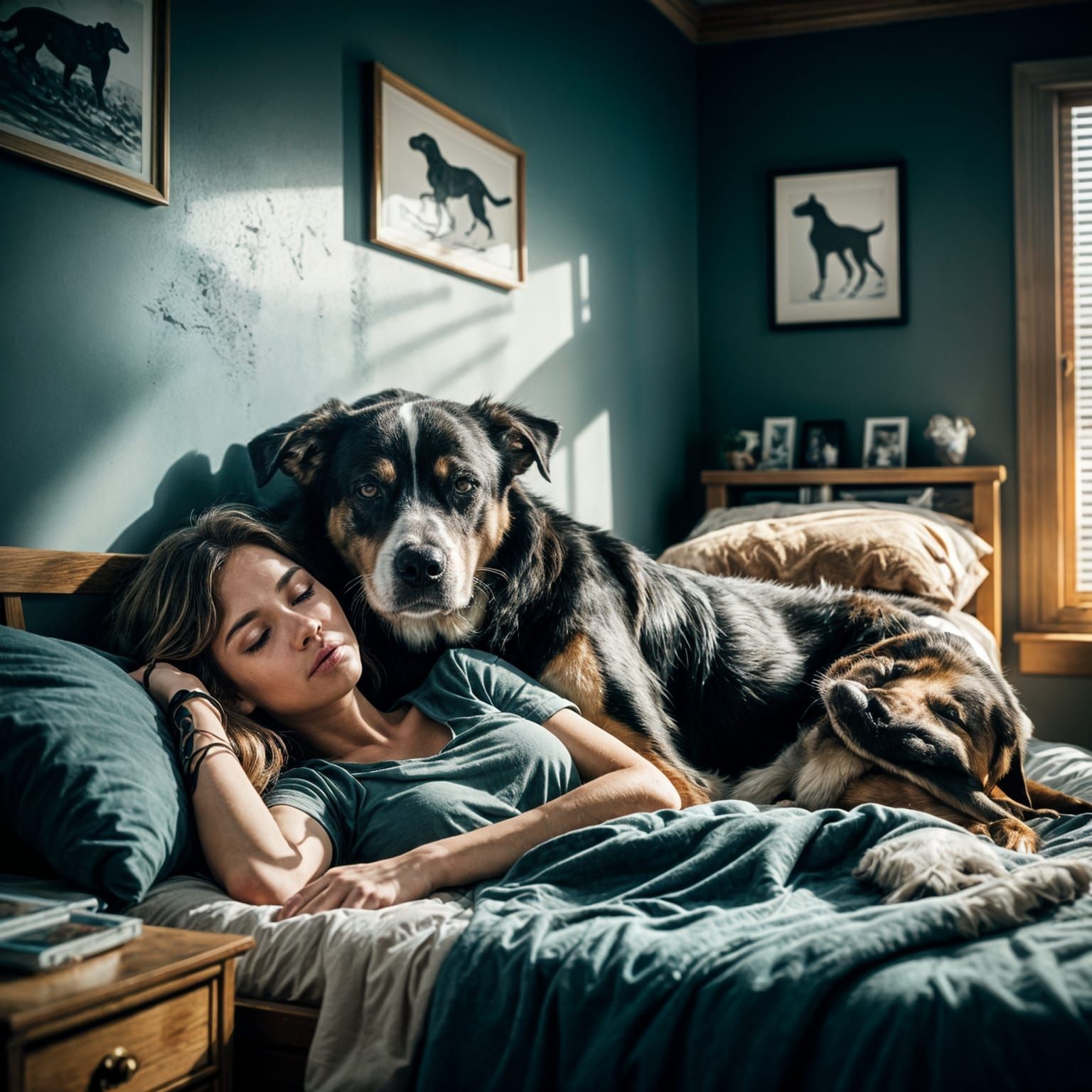 Ink Art: Girl Napping with Dog