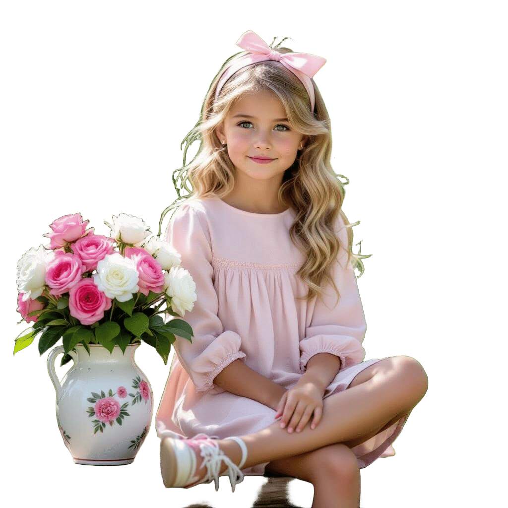 Girl with Carnations in Watercolor Style