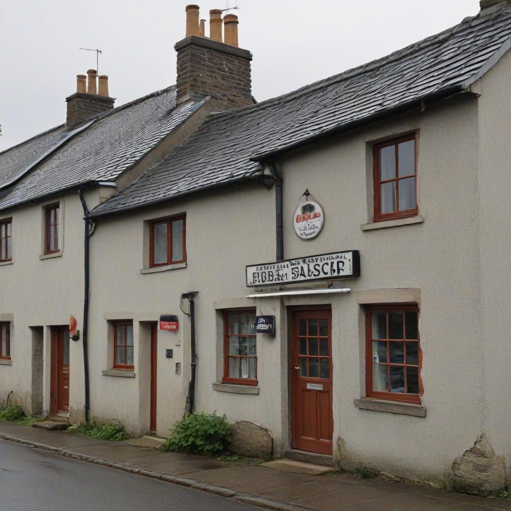 Bleak Village with Sausage Shop Sign