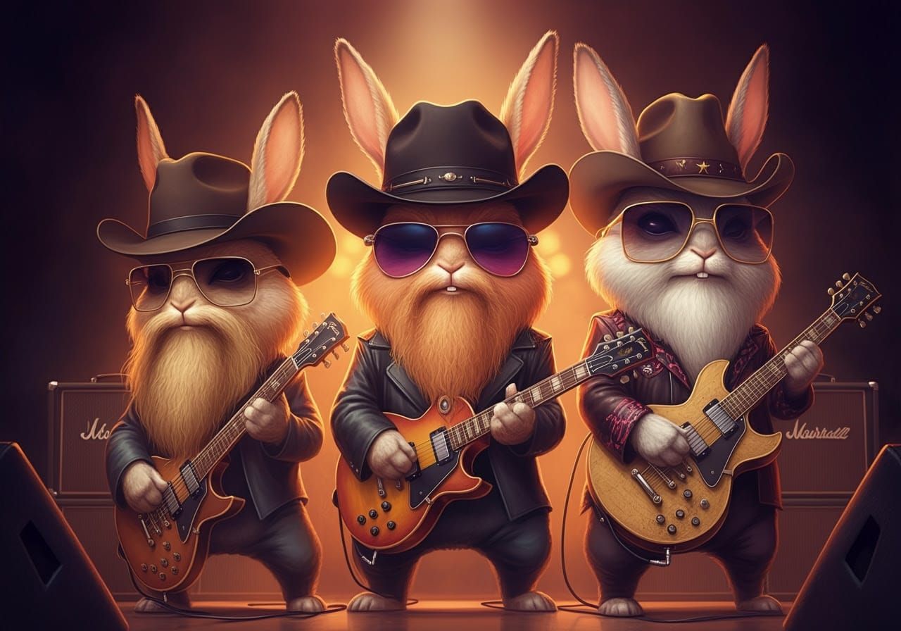 ZZ Top Anthropomorphic Bunnies on Stage