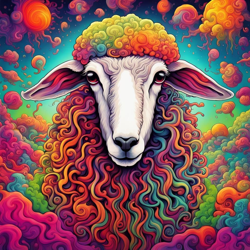 Psychedelic Acid Sheep in Vivid Colors