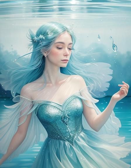 Ethereal Water Fairy in Watercolor Style