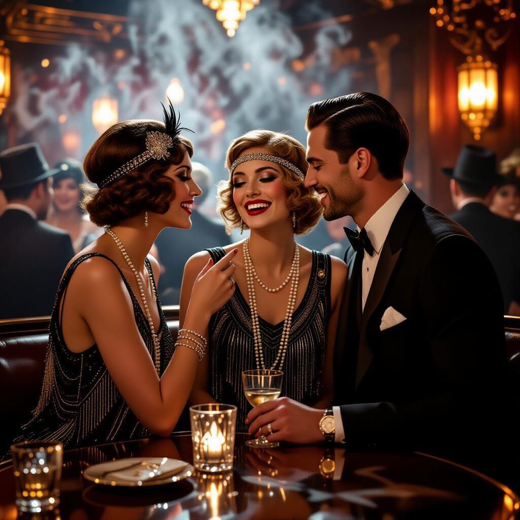 Jazz Age Revelry: Flappers and Suits in Art Deco Style
