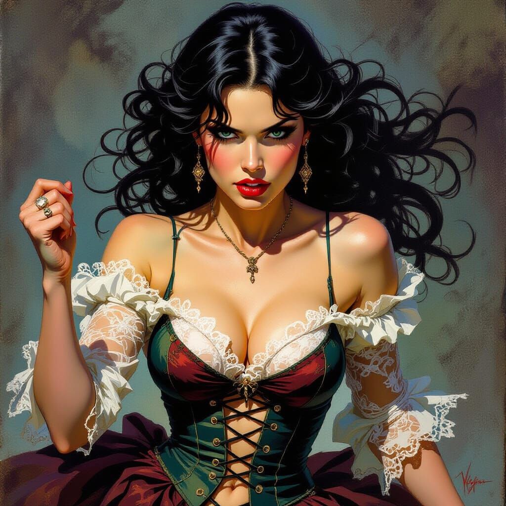 Furious Woman in Lace Amidst Chaos