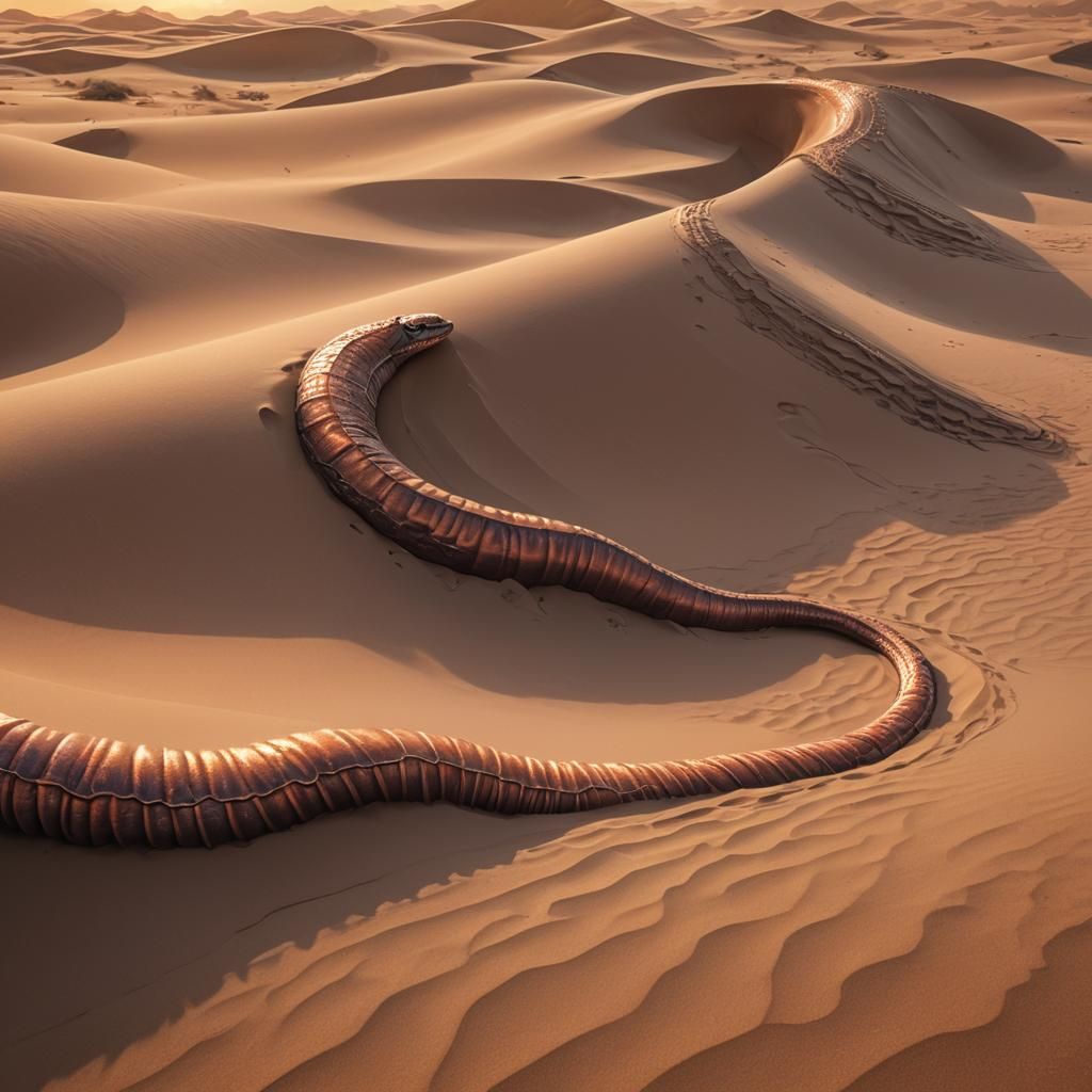 Sandworms Emerge from Dunes: Hyper-Realistic Digital Art