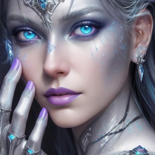 Hyperrealistic Ice-Demon Queen Portrait with Viking Runes
