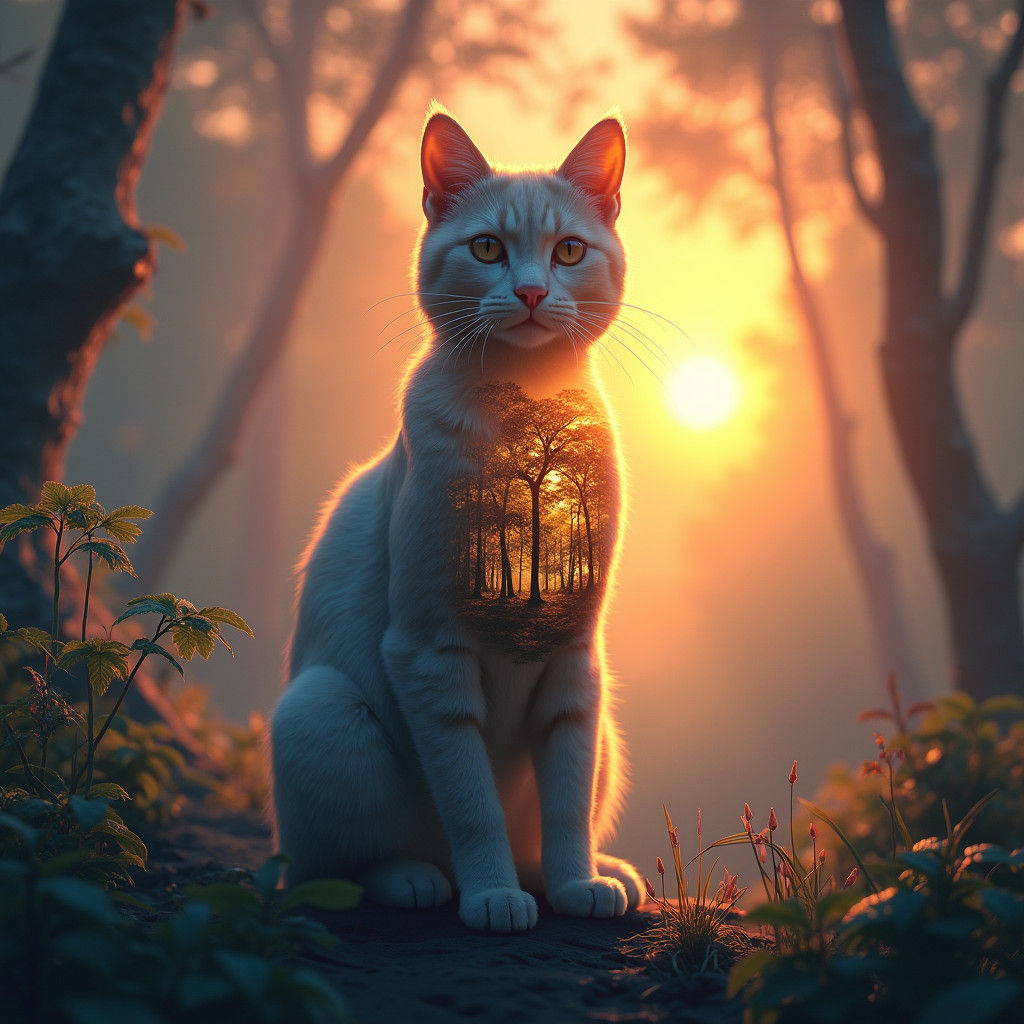 Majestic Cat with Forest Torso in Fantasy Art Style