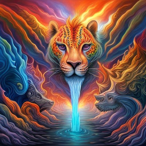 Fiery Leopard and Dragon-Winged Unicorn, Airbrush Art