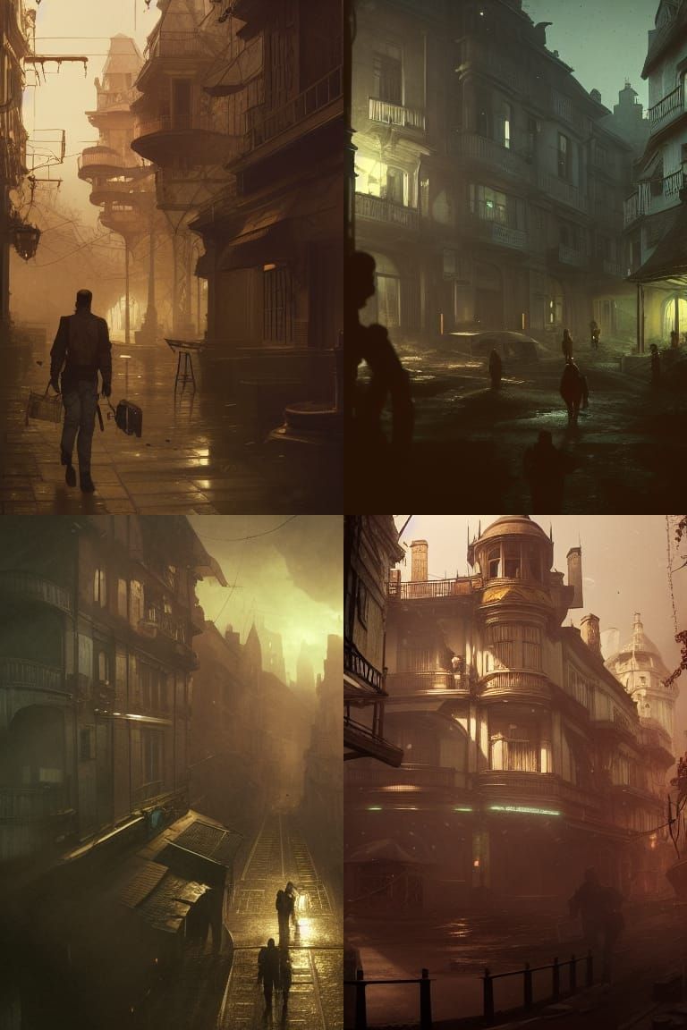 Detailed City Concept Art in Art Nouveau Style