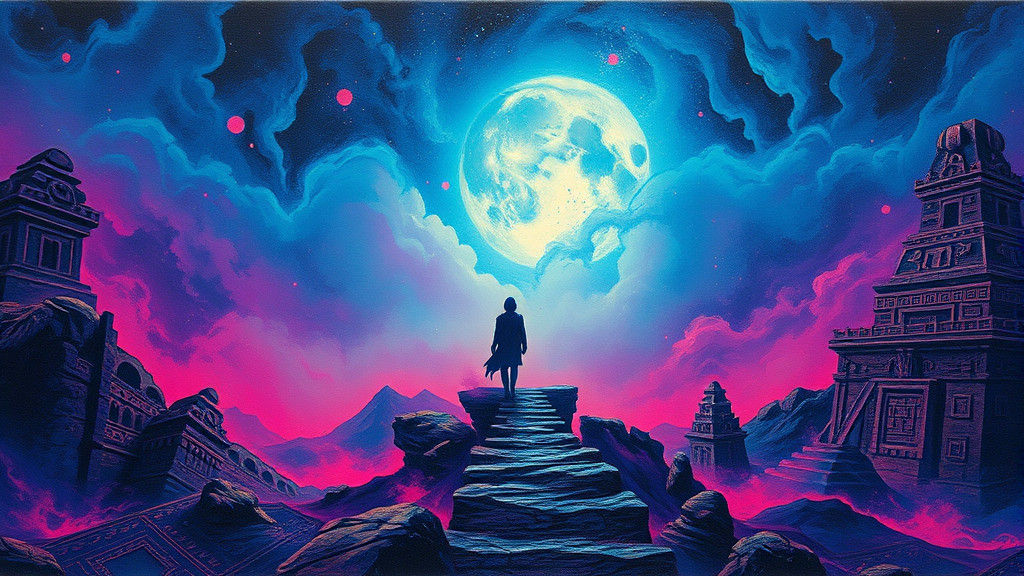 Mystical Figure Emerges from Fluorescent Impasto Dreamscape