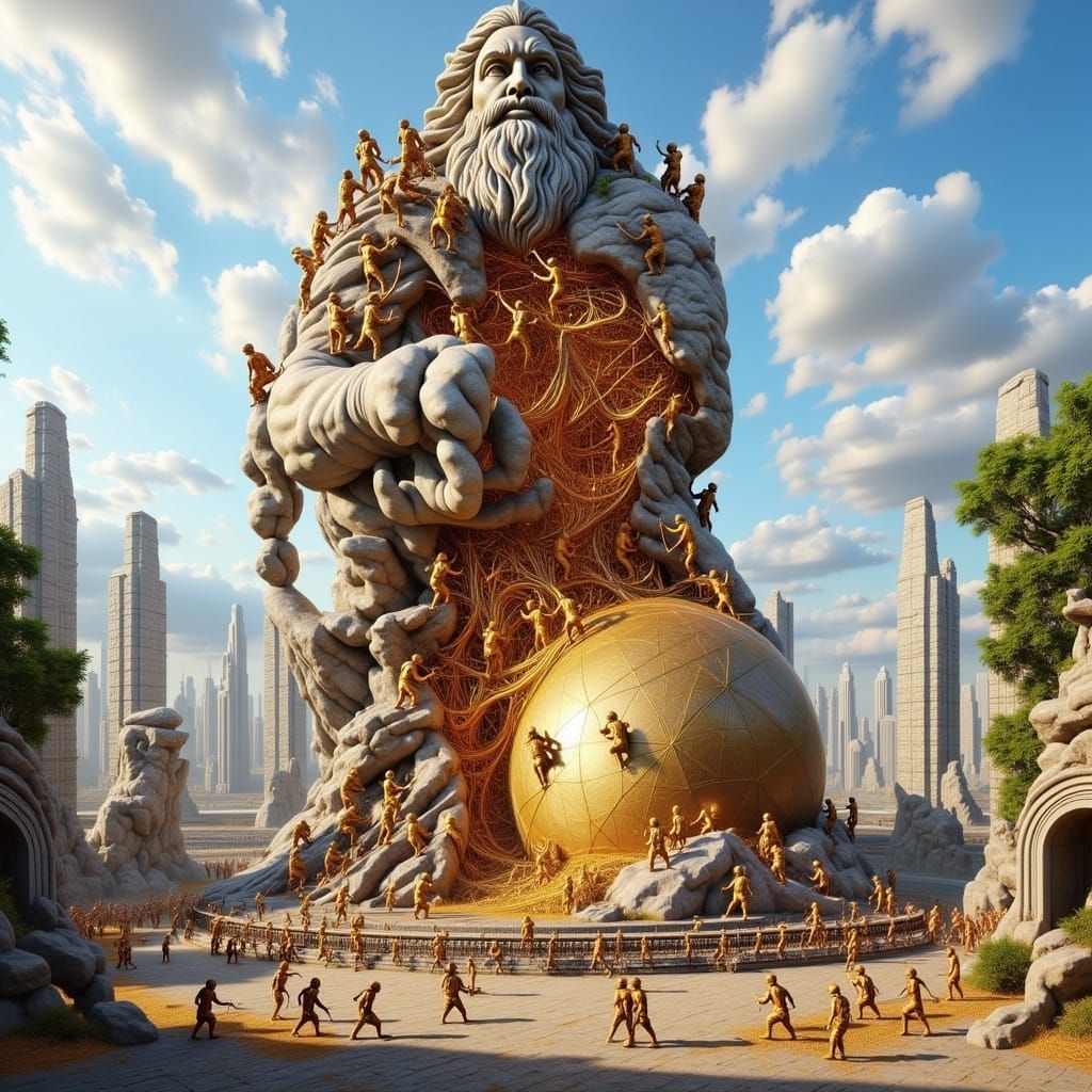 Dystopian Futuristic City in Ruin, Humans vs. Technology