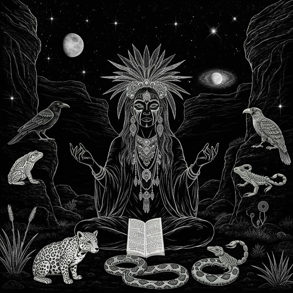 Pagan Priestess Teaching Secrets Under Desert Stars