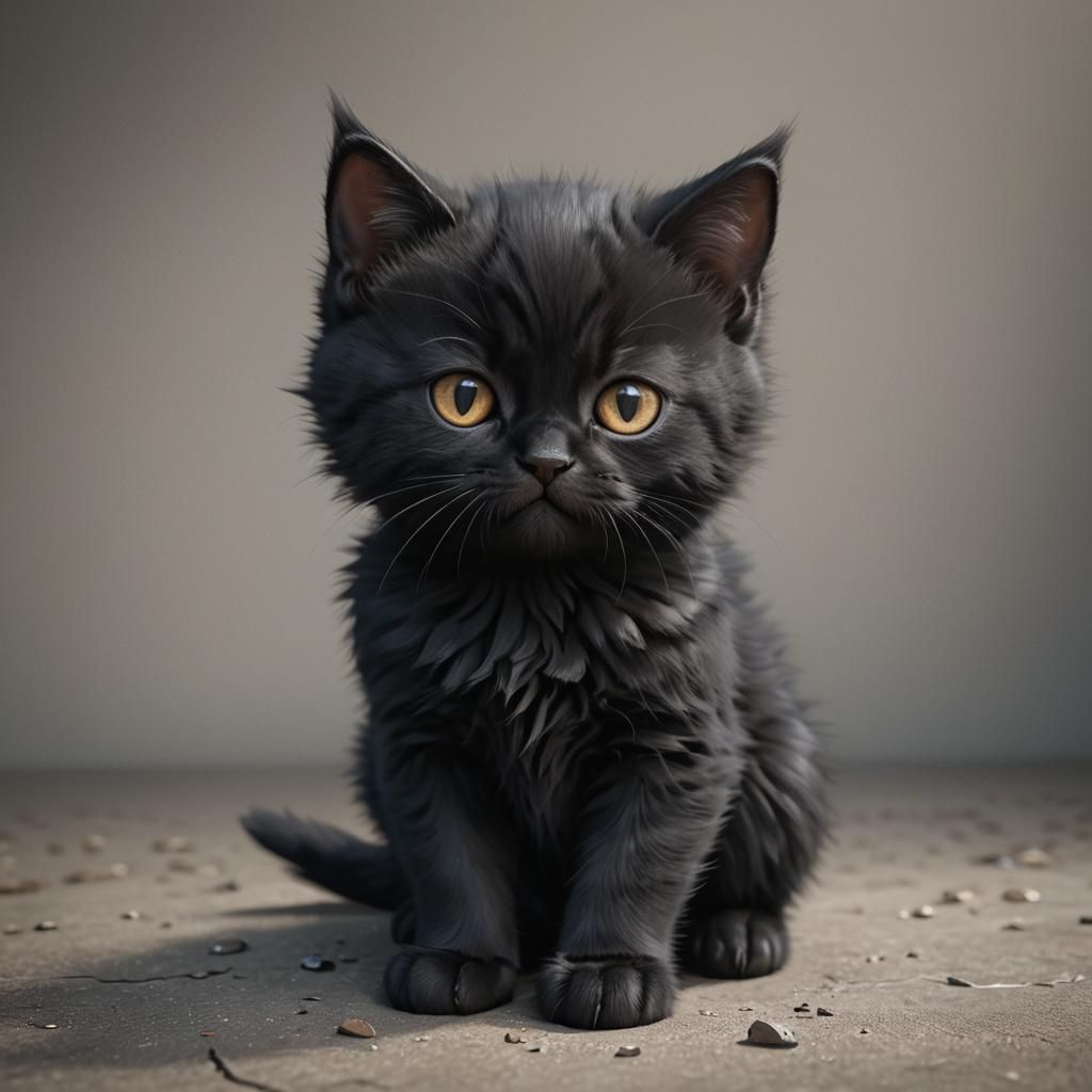 Grumpy Black Kitten in 3D Anime Art