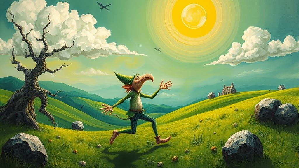 Ethereal Leprechaun Creature in Irish Countryside Surrealism