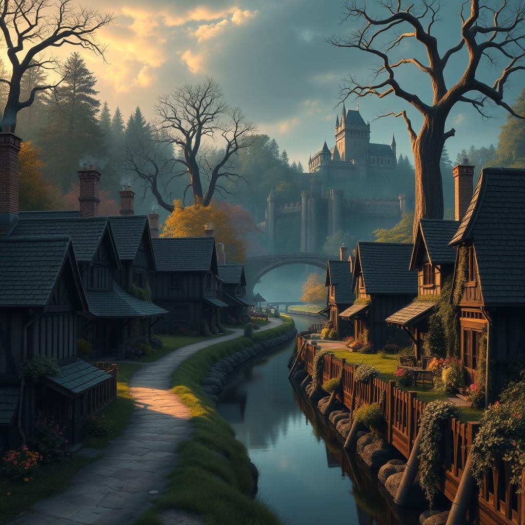 Quaint Fantasy Village Secluded in a Mystical Woodland