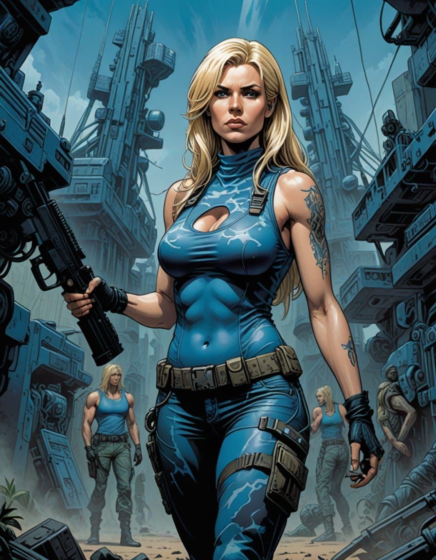 Female Warrior in Grim Dark Science Fiction Setting