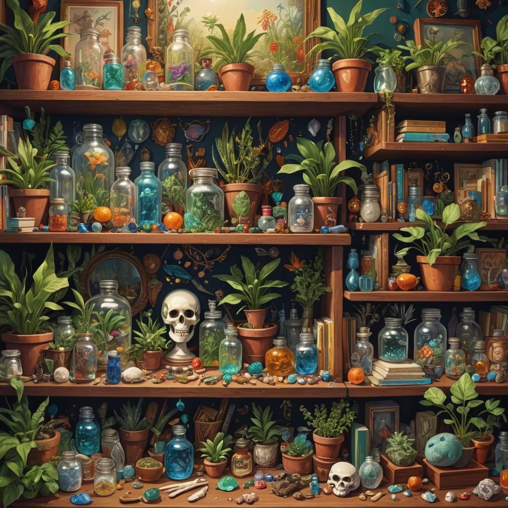 Eclectic 70s Bookshelf Still Life