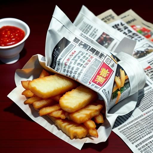 Hyperrealist Fish and Chips in Newspaper
